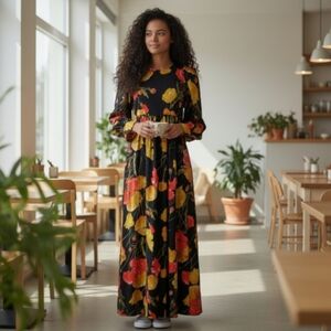 Lovely Vintage 1970s Long-Sleeved Floral Dress | Handmade